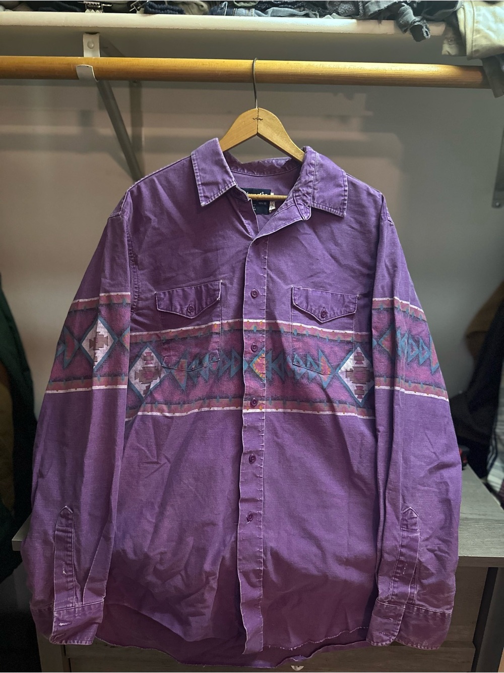 Vintage Wrangler Southwestern Aztec Western Brushpopper Shirt Men's 16.5-35